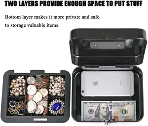 Locking Medium Steel Cash Box with Money Tray,Lock Box,Black - Picture 1 of 8