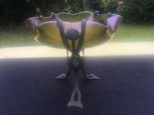 Loetz Antiguo Manchas de Aceite Art Nouveau Tazón Verde Acolchado Plato y Soporte - Imagen 1 de 10