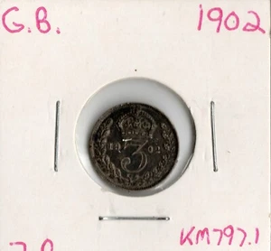 Coin Great Britain 3 Pence 1902 KM797.1, silver, Edward VI - Picture 1 of 4