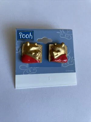 DISNEY 3D Gold & Enamel WINNIE THE POOH Pierced Stud Earrings NWT VTG - Image 1 of 3