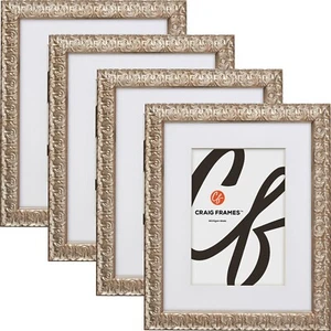 Versailles, 1" Wide Ornate Silver Picture Frame With a White Mat. 4-Pack - Picture 1 of 8