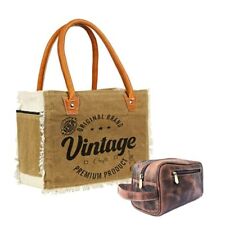 Leather Canvas Tote Shopper Purse Shoulder Bag With makeup Organizer for Women