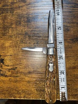 Faca vintage iroquesa com cabo ósseo de 2 lâminas - Imagem 1 de 4