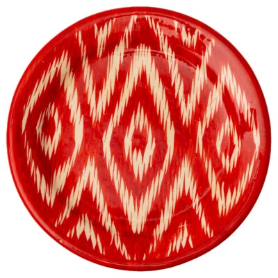 PODARI Lagan Rishtan Keramikteller Ø 17,5 cm Atlas Rot Usbekischer Speiseteller  - Bild 1 von 4