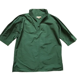 Ann Mashburn Violetta Top Shirt Womens XS Green V-Neck Cotton Silk 3/4 Sleeve - Picture 1 of 10