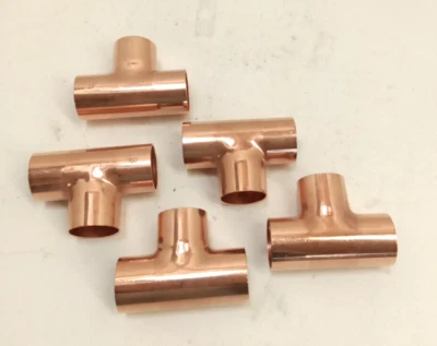 Mueller W04068 1-1/4" C x C x C Wrot Copper Tee Solder Joint 1-3/8" OD 5pk - Image 1 of 4