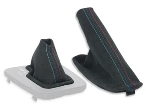 FOR BMW E46 automatic GEAR SHIFT BOOT + HANDBRAKE GAITER ALCANTARA STITCH MPOWER - Picture 1 of 4