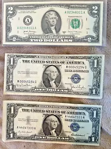 Nice Starter Lot 1935 and 1957 Silver Certificate plus $2 Uncirculated Bill Note - Picture 1 of 2