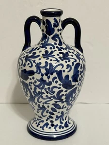Maioliche Perugia Vase Jug w/Handles Blue on White Ceramic 7.25"h Deruta Italy - Picture 1 of 18