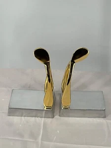 Vintage Nima Oberoi Lunares Wishbone Modern Gold & Silver Tone Abstract Bookends - Picture 1 of 10
