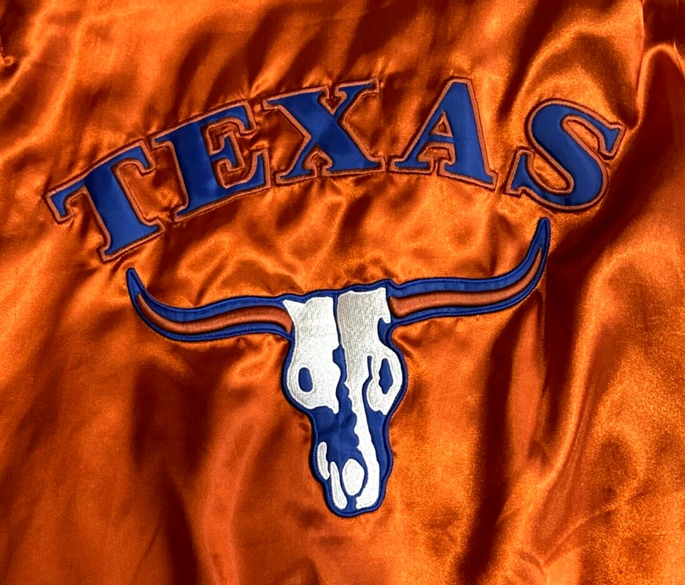 Chaqueta de satén Texas Longhorns para hombre talla grande etiqueta de fútbol mundial Foto 1 de 4