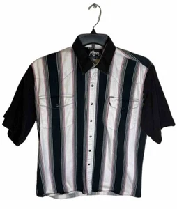 Vtg 90’s Roper Snap USA Men Black Red BOLD STRIPE Cowboy Western Size L 16.5 - Imagen 1 de 9
