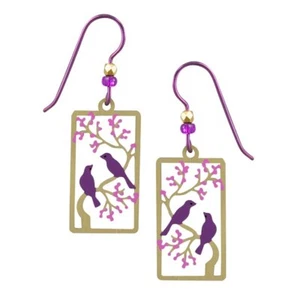 Pendientes perforados Sienna Sky Purple Birds in a Cherry Tree ~Hechos a mano en EE. UU.~ - Imagen 1 de 4