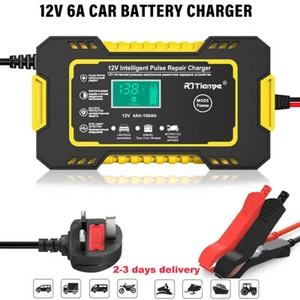 UK Plug Car Battery Charger 12V 6A Fast Charger Automatic Smart Pulse Repair - Picture 1 of 12