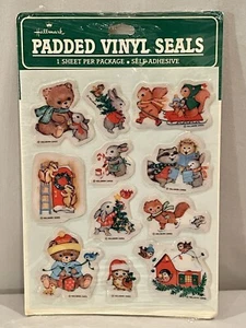 NUOVO Vintage Hallmark Imbottito Vinile Sigilli Adesivi Vacanze Natale Bambini Animali - Foto 1 di 3