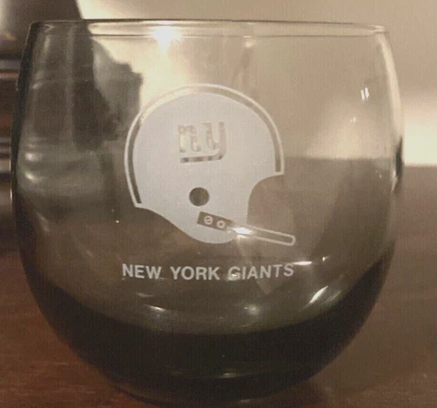 Vintage 1970's NFL New York Giants Smoked Whiskey Mint Condition Low Ball Glass Cover