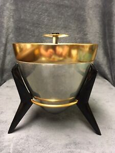 Vintage MCM Mirro Aluminum Copper Atomic Era Bullet Ice Bucket with Tripod Stand