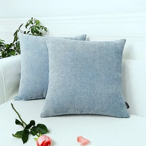 New 2 Rustic Chenille 18" x 18" Throw Pillow Covers - Light Blue - Picture 1 of 4