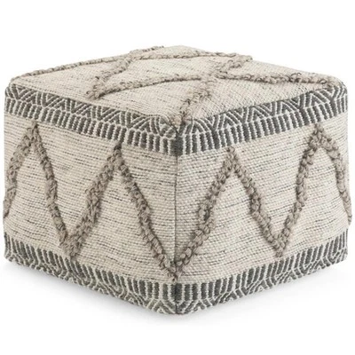 Trent Home Boho Square Pouf in Gray and Natural Handloom Woven Pattern - Image 1 of 4