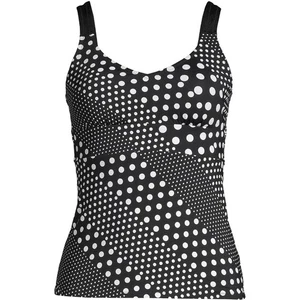 Lands End Reversible V-Neck Tankini Top Black/Black Diagonal Dot Soft Cup Size 8 - Picture 1 of 8