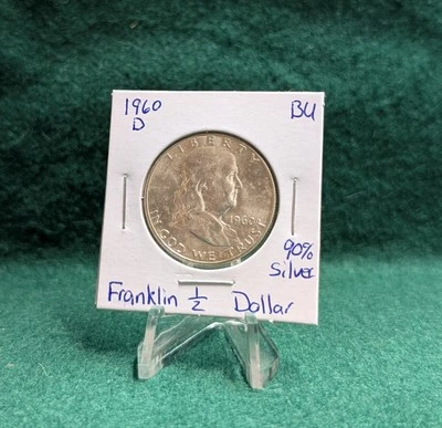 1960 D Franklin Half Dollar Uncirculated 90% Silver from Mint Set - Image 1 of 2