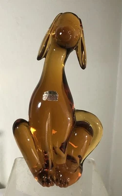VINTAGE VIKING GLASS EPIC DOG FIGURINE HONEY AMBER WITH LABEL 8.25" - Image 1 of 4
