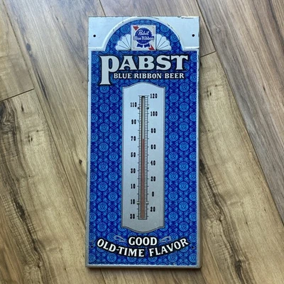 Vintage Pabst Blue Ribbon Beer Advertising Metal Thermometer Sign PBR Classic - Image 1 of 4