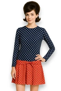 Vtg Mod Go-Go Scooter Dress Sz Extra Small 60s Polka Dot Mini Belted Waist ILGWU - Picture 1 of 11
