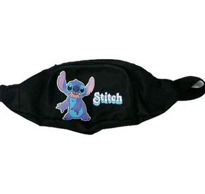 Disney Stitch Hip Fanny Pack Crossbody Bag Black 2 Pockets Embroidered Stitch - Picture 1 of 5