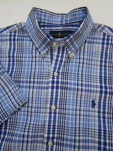 Herren Large Polo Ralph Lauren Slim Fit SS Button Hemd Seersucker kariert blau - Bild 1 von 6