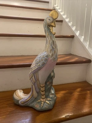 "Estatua de fénix chino vintage de porcelana pintada a mano Chinoiserie de 17"" (WBI)" Foto 1 de 4