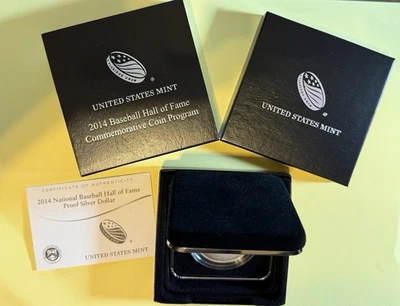 2014 US Mint Baseball HOF Proof Silver Dollar Coin Box COA - Image 1 of 4