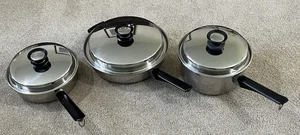Amway Queen 6-Piece Three Pot & Pan Set w/Lids 18/8 Stainless Steel Made in USA - Picture 1 of 16