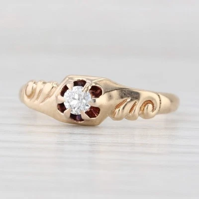 Антикварное помолвочное кольцо из желтого золота 14 карат с одним бриллиантом 0,15 карата размер 7 - Изображение 1 из 4