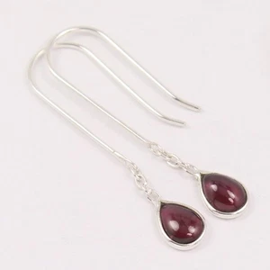 Pendientes colgantes lágrima granate natural - Joyería hecha a mano de plata de ley 925 - Imagen 1 de 10