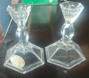 New 24% Lead Crystal Candle Holders 4" Set of 2 American Made - Picture 1 of 2