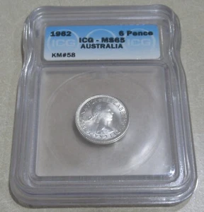 1962 AUSTRALIA 6 SIX PENCE Silver Coin Graded MS65 by ICG - Uncirculated BU - Picture 1 of 4