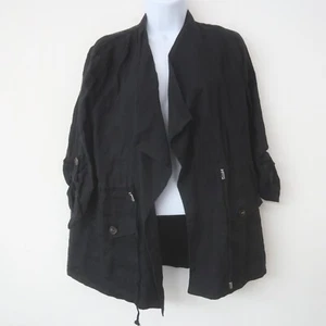 Rafaell Womens 100% Linen Jacket Medium Open Front Casual Black - Picture 1 of 10