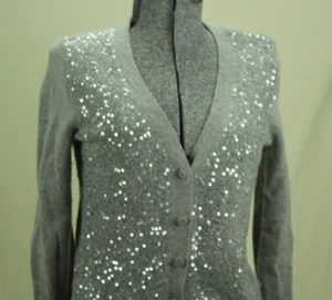 Talbots Lambswool Angora Blend Cardigan Sweater Small Gray Sequins - Picture 1 of 5