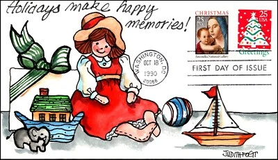 Scott 2514 / 2415 25 Cents Christmas Tree Judith Fogt Hand Painted FDC 51/100 - Image 1 of 2