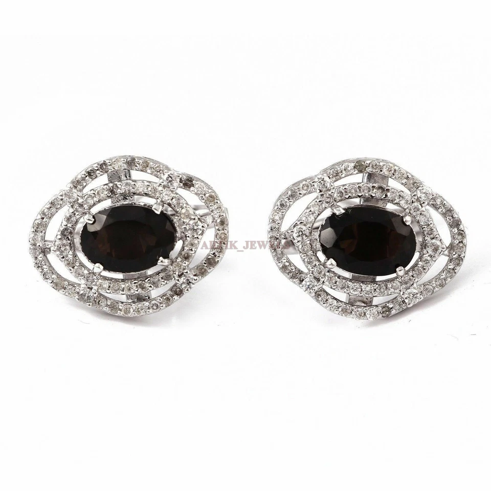 Gemma Di Onice Nero Naturale Con Gemelli In Argento Sterling 925 #2375 - Immagine 1 di 3