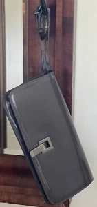 Alberta Di Canio Envelope Clutch Gray Bag Hard Leather Italian Leather Wristlet - Picture 1 of 9