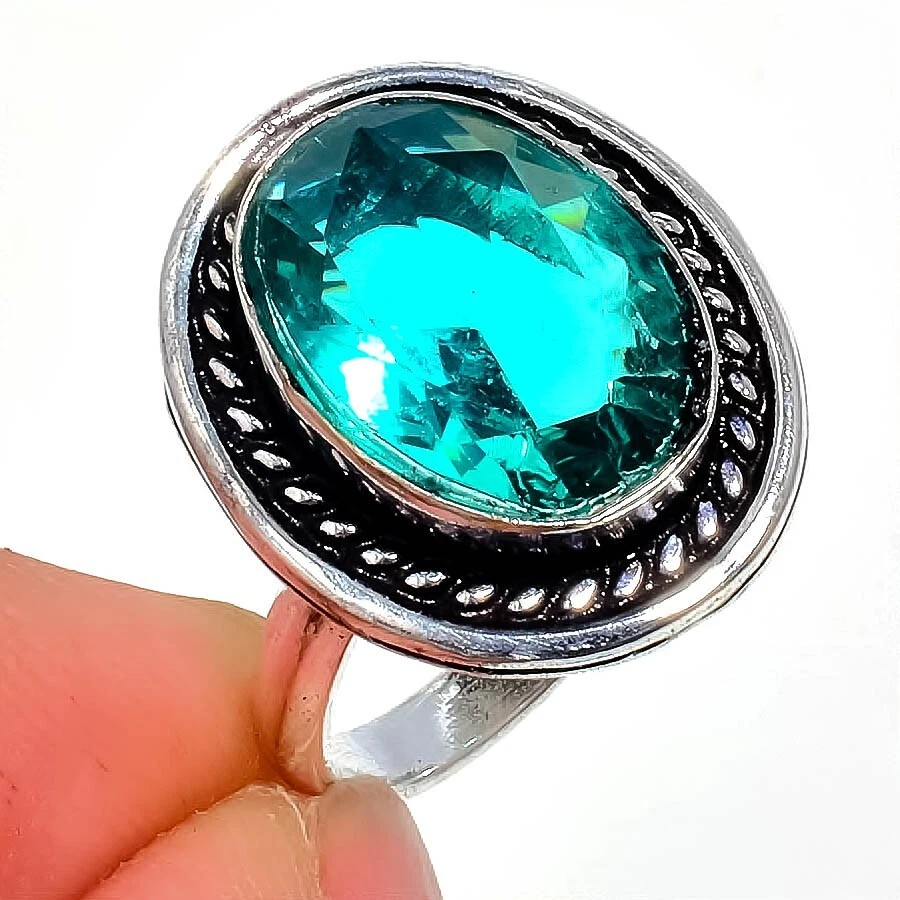 Paraiba Tourmaline Gemstone 925 Sterling Silver Jewelry Ring All Size (U.S.A) - Image 1 of 1