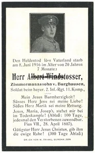 Orig. Sterbebild Soldat IR.2 Bayern + Albain-Schlucht b. VERDUN Frankreich 1916 - Bild 1 von 2