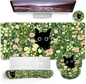 Black Cat Mouse Pad Desk Pad, Funny Cute Desk Mat Large Gaming Mouse Pad with Wr - Picture 1 of 6