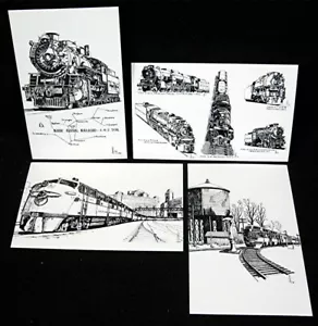 Ferrocarril Trenes y Locomotoras 1991 Juego de 4 Postales Artista John Lass - Imagen 1 de 5