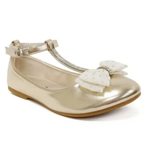 Jelly Beans Girls Gold Metallic Ankle T-Strap Bida Ballet Flat Shoes Size 2 - Picture 1 of 10