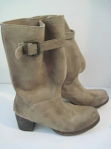 BED STU WOMENS BEIGE SUEDE MID CALF DISTRESSED DESIGN BOOTS SIZE 7.5 - Picture 1 of 6