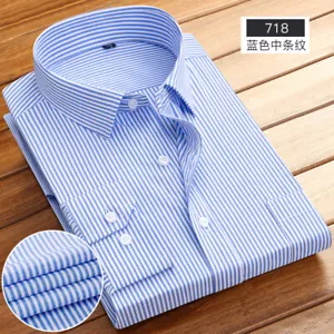 Mens Dress Shirts Long Sleeves Formal Business No Iron Striped Casual Shirts Top - Picture 1 of 15
