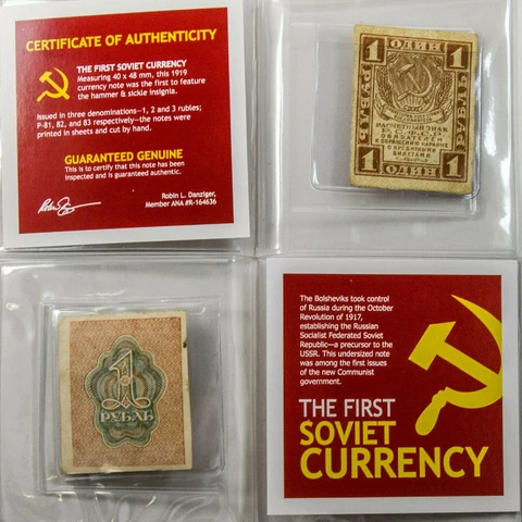 Russia 1 Rubble 1919 - The First Soviet Currency COA & History & Mini Album Inc Cover